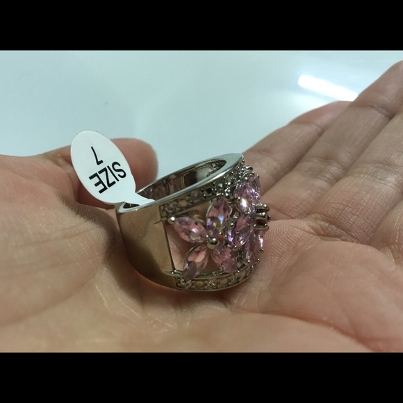 925 Sterling silver Stamped Pink &White Topaz Ring - Picture 8 of 8